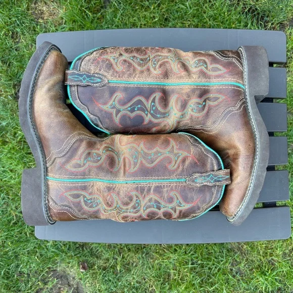 Justin Gypsy Raya Sqaure Toe Western Cowboy Boots Brown and Turquoise Women’s 9B - Picture 14 of 15